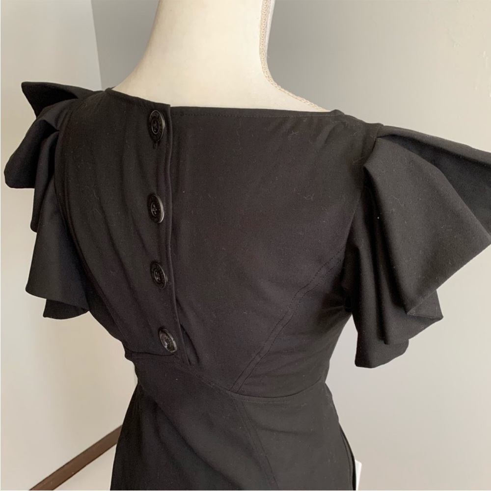 Ted Baker London Black Pencil Black Ruffle Sleeve Dress Size 4 - Picture 3 of 9